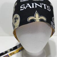 Tie Back Reversible New Orleans Saints & LSU scrub cap, handmade, cotton, unisex, skull cap, welding, biker nurse technician doctor, Louisiana