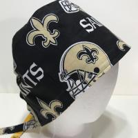 Tie Back Reversible New Orleans Saints & LSU scrub cap, handmade, cotton, unisex, skull cap, welding, biker nurse technician doctor, Louisiana