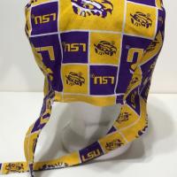 Tie Back Reversible New Orleans Saints & LSU scrub cap, handmade, cotton, unisex, skull cap, welding, biker nurse technician doctor, Louisiana