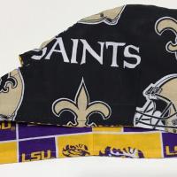Tie Back Reversible New Orleans Saints & LSU scrub cap, handmade, cotton, unisex, skull cap, welding, biker nurse technician doctor, Louisiana