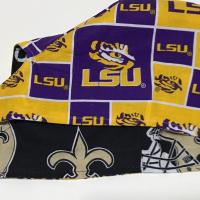 Tie Back Reversible New Orleans Saints & LSU scrub cap, handmade, cotton, unisex, skull cap, welding, biker nurse technician doctor, Louisiana