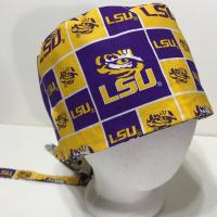 Tie Back Reversible New Orleans Saints & LSU scrub cap, handmade, cotton, unisex, skull cap, welding, biker nurse technician doctor, Louisiana
