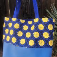 Golden State Warriors tote bag, throwback logo, vinyl bottom, one pocket, hook & loop, shopping market errand bag, GSW basketball, handmade