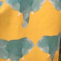 Elephants tote bag, green watercolor elephants on golden yellow, canvas bottom, magnetic snap, one pocket, elephant shopping market bag