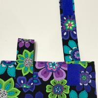 Simple basic crutch bag, walker bag, scooter handlebars bag, bed rail caddy, hook & loop, hanging bag, blue purple green flowers, retro