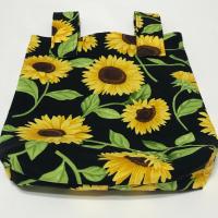 Simple basic crutch bag, walker bag, scooter handlebars bag, caddy, hook & loop, hanging bag, yellow sunflowers on black background