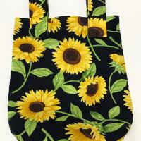 Simple basic crutch bag, walker bag, scooter handlebars bag, caddy, hook & loop, hanging bag, yellow sunflowers on black background