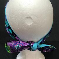 3” Wide Reversible Floral headband, hair wrap, pin up, hair tie, retro style, rockabilly, purple blue green black