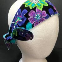 3” Wide Reversible Floral headband, hair wrap, pin up, hair tie, retro style, rockabilly, purple blue green black