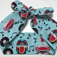 3” Wide Rockabilly headband, hair wrap, pin up, scarf, hair tie, neck, retro, diner music cars jukebox, red black white aqua