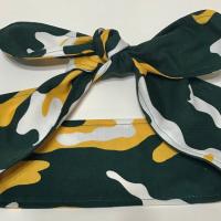 3” Wide Camouflage headband, self tie, hair wrap, pin up style, hair tie, retro style, rockabilly, green yellow white