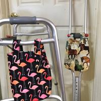 Small, simple basic crutch bag, walker bag, scooter handlebars bag, caddy, handmade from Hartford Whalers licensed fabric