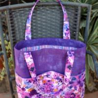 Purple Floral Tote Bag w/ Wavy Pockets, Woman's, Errands, Market Shopping Bag, Flowers, Butterflies