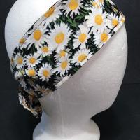 3” Wide Daisies Floral headband, self tie, hair wrap, pin up style, hair tie, retro style, rockabilly