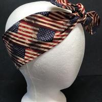 3” Wide American flag headband, self tie, hair wrap, pin up style, hair tie, retro style, rockabilly, stars & stripes