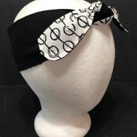 3” Wide Geometric Black & White Headband, self tie, hair wrap, pin up style, hair tie, retro style, scarf