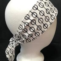 3” Wide Geometric Black & White Headband, self tie, hair wrap, pin up style, hair tie, retro style, scarf