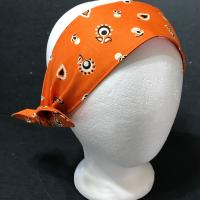 3” Wide Burnt Orange Floral Bandana Print Headband, hair wrap, pin up, hair tie, retro style, rockabilly