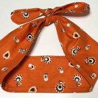 3” Wide Burnt Orange Floral Bandana Print Headband, self tie, hair wrap, pin up style, hair tie, retro style, rockabilly