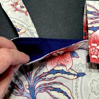 Simple small basic crutch bag, walker bag, scooter handlebars bag, bed rail caddy, hook & loop, hanging bag, red white and blue floral