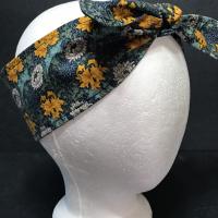 3” Wide William Morris headband, self tie, floral, hair tie, hair wrap, pin up style, retro style