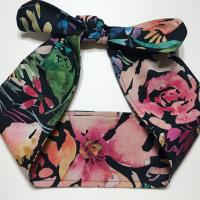 3” Wide Watercolor Floral Headband, self tie, hair wrap, scarf, pin up style, hair tie, retro style, tropical flowers