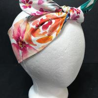 3” Wide Watercolor Floral Headband, self tie, hair wrap, scarf, pin up style, hair tie, retro style, tropical flowers