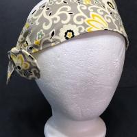 3” Wide Gray and Yellow Floral headband, self tie, hair wrap, pin up style, hair tie, retro style, grey scarf, bandana