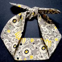 3” Wide Gray and Yellow Floral headband, self tie, hair wrap, pin up style, hair tie, retro style, grey scarf, bandana