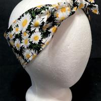 3” Wide Daisies Floral headband, self tie, hair wrap, pin up style, hair tie, retro style, rockabilly