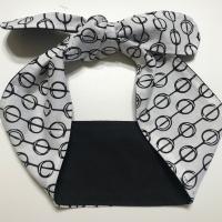 3” Wide Geometric Black & White Headband, self tie, hair wrap, pin up style, hair tie, retro style, scarf