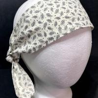 3” W  headband, hair wrap, neutral colors, pin up, hair tie, neck, retro hair accessory, tiny small flowers, leaves, botanical