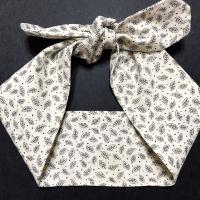 3” W  headband, hair wrap, neutral colors, pin up, hair tie, neck, retro hair accessory, tiny small flowers, leaves, botanical