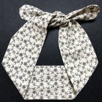 3” W  headband, hair wrap, neutral colors, pin up, hair tie, neck, retro hair accessory, tiny small flowers, leaves, botanical