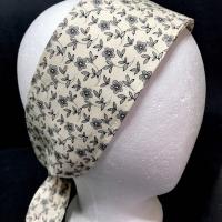 3” W  headband, hair wrap, neutral colors, pin up, hair tie, neck, retro hair accessory, tiny small flowers, leaves, botanical