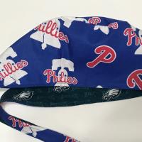 Tie Back, Reversible Philadelphia Phillies / Eagles scrub cap, skull cap for nurse, technician, welder, food service, biker, handmade