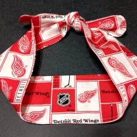 3” Wide Detroit Red Wings headband, self tie, hair wrap, pin up style, hair tie, bandana, scarf, retro style, rockabilly, hockey, handmade