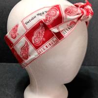 3” Wide Detroit Red Wings headband, self tie, hair wrap, pin up style, hair tie, bandana, scarf, retro style, rockabilly, hockey, handmade