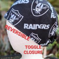 Toggle Cord Lock Reversible Las Vegas Raiders scrub cap, handmade, adjustable, unisex, nurse, technician, food service, football