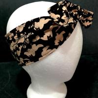 3” Wide Flying Bats headband for Halloween, hair wrap, top knot, hair tie, pin up, retro, rockabilly, hat band, black and tan