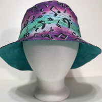 Music Theme Bucket Hat, Musical Notes & Symbols, Reversible, Sizes S-XXL, cotton, floppy hat, aqua purple black white, adults or older children