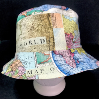 Map Theme Bucket Hat, Reversible, World Travel, Geography, Tourist Hat, Cruise Hat, Traveler Gift, Cartography