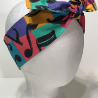 3” Wide Music Theme bright multicolored head band, hair wrap, headband, pin up, hair tie, retro hair accessory, rockabilly