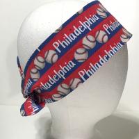 3” wide Philadelphia baseball headband, self tie, hair wrap, headband, pin up style, scarf, hair tie, bandana, retro, rockabilly