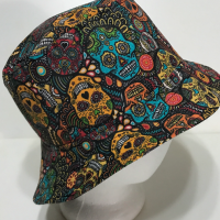 Sugar Skulls Bucket Hat, Multicolor, Reversible, Unisex Sizes S-XXL, cotton, summer hat, fishing hat, ponytail sun hat, floppy hat, calaveras, Día de los Muertos