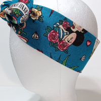 3” Wide Sailor Tattoo Theme, skulls, headband, hair wrap, hair tie, head wrap, scarf, pin up, retro, rockabilly stye