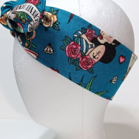 3” Wide Sailor Tattoo Theme headband, self tie, hair wrap, hair tie, head wrap, scarf, skulls, pin up, retro, rockabilly style