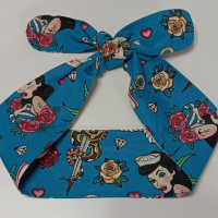 3” Wide Sailor Tattoo Theme headband, self tie, hair wrap, hair tie, head wrap, scarf, skulls, pin up, retro, rockabilly style