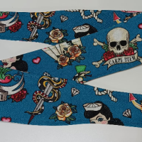 3” Wide Sailor Tattoo Theme, skulls, headband, hair wrap, hair tie, head wrap, scarf, pin up, retro, rockabilly stye