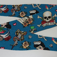 3” Wide Sailor Tattoo Theme headband, self tie, hair wrap, hair tie, head wrap, scarf, skulls, pin up, retro, rockabilly style